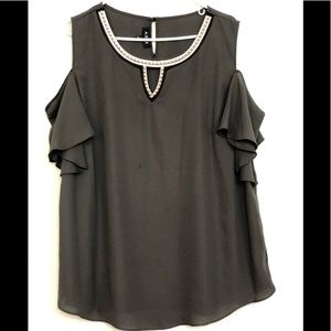 A. Buyer Charcoal Studded Cold Shoulder Blouse 2X
